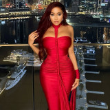 Solid color chic women's clothing low back strapless halter neck long dress formal party gown