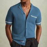 Sexy Hollow-Out Men’s Knitted Shirt Summer Turndown Collar Short Sleeve Polo Shirt