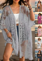 Women's sexy see-through lace embroidered cardigan beach bikini sun protection blouse