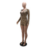 Fashion leopard print sexy V-neck jumpsuit women's clothing