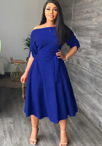 Slash-Shoulder Slim Waist Midi Casual Dress Slash-Shoulder Slim Waist Midi Casual Dress
