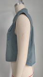 Summer Fly Sleeves Turn-Down Collar Single-Breasted Denim Vest