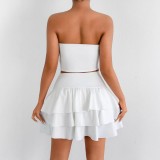 Sexy Strapless top Ruffled Cascading Short Skirt Two-Piece set