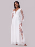 women's dress deep neck long sleeve wedding dress