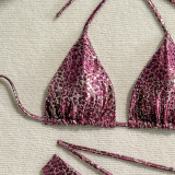 Shiny sexy leopard print drawstring two pieces swimsuit
