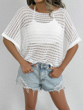 women's knitting hollow irregular bat sleeves loose blouse outerwear cover-up T-shirt tops