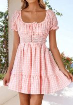 Plaid Square Neck Short Sleeves A-Line Dress Plaid Square Neck Short Sleeves A-Line Dress