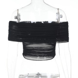 Sexy Off-Shoulder Mesh Top Women Summer Shirt