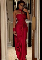 Solid color chic women's clothing low back strapless halter neck long dress formal party gown Solid color chic women's clothing low back strapless halter neck long dress formal party gown