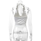 Women’s Sexy V-neck Halter Neck Low Back Crop Top