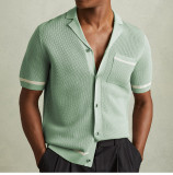 Sexy Hollow-Out Men’s Knitted Shirt Summer Turndown Collar Short Sleeve Polo Shirt