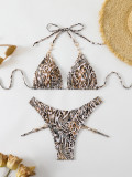 Women's leopard metal pendant two pieces swimsuit