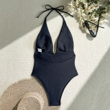 female sexy deep V halter neck One-piece swimsuit
