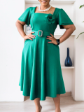 Women summer square neck solid African dress