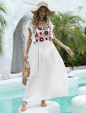 women's flowers patchwork bamboo ruffle long beach dress