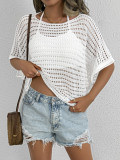 women's knitting hollow irregular bat sleeves loose blouse outerwear cover-up T-shirt tops