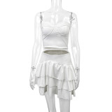 Sexy Strapless top Ruffled Cascading Short Skirt Two-Piece set