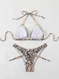 Women's leopard metal pendant two pieces swimsuit