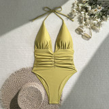 female sexy deep V halter neck One-piece swimsuit
