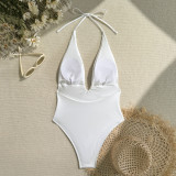 female sexy deep V halter neck One-piece swimsuit