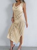 Beach bikini cover up women's sexy hollow knitting sleeveless holidays dress