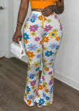 Flower print tight fitting bell bottom pants