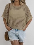 women's knitting hollow irregular bat sleeves loose blouse outerwear cover-up T-shirt tops