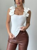 Fashionable Summer Knitted Flower Embellished Sleeveless Top