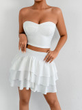 Sexy Strapless top Ruffled Cascading Short Skirt Two-Piece set