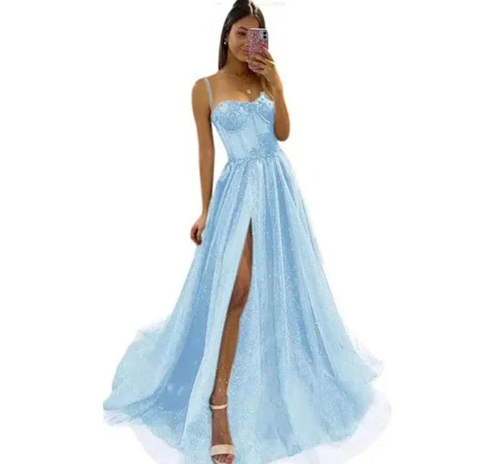 Spring and Fall Chic Slim Fit Formal Party Gown Straps Long Split Dress(Processing time need 3-6 days)