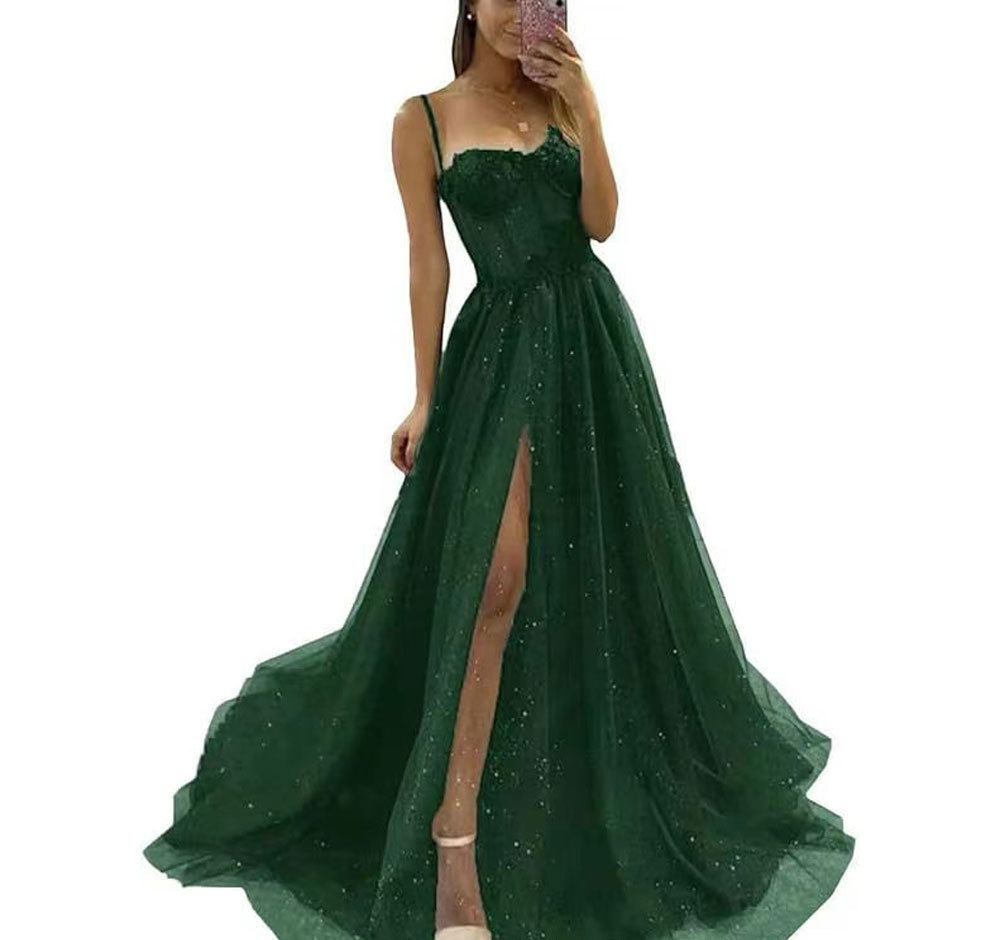 Spring and Fall Chic Slim Fit Formal Party Gown Straps Long Split Dress(Processing time need 3-6 days)