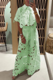 Summer Solid Color Sexy Hollow Knit Shirt and Wide-Leg Pant Set for Women