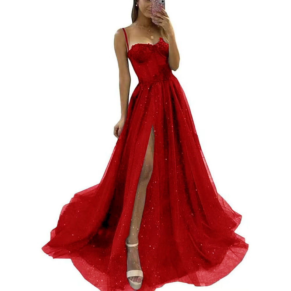 Spring and Fall Chic Slim Fit Formal Party Gown Straps Long Split Dress(Processing time need 3-6 days)