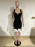 Women Metal V-Neck Sexy Suspender Bow Tassel Bodycon Dress