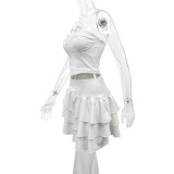 Sexy Strapless top Ruffled Cascading Short Skirt Two-Piece set