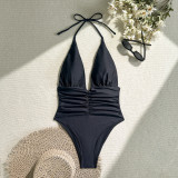 female sexy deep V halter neck One-piece swimsuit