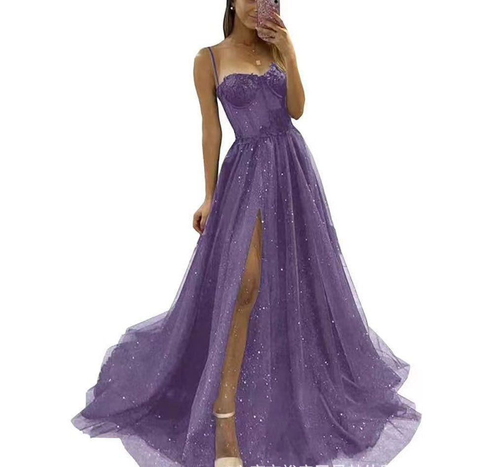 Spring and Fall Chic Slim Fit Formal Party Gown Straps Long Split Dress(Processing time need 3-6 days)