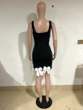 Women Metal V-Neck Sexy Suspender Bow Tassel Bodycon Dress