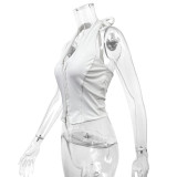 Women’s Sexy V-neck Halter Neck Low Back Crop Top