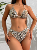 Women's leopard metal pendant two pieces swimsuit