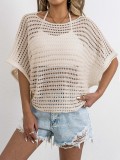 women's knitting hollow irregular bat sleeves loose blouse outerwear cover-up T-shirt tops