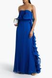 Summer Strapless pleated long Dress Beach Holidays gown