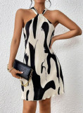 Casual Fashion Print Halter Neck Mini Dress
