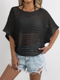 women's knitting hollow irregular bat sleeves loose blouse outerwear cover-up T-shirt tops