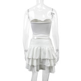 Sexy Strapless top Ruffled Cascading Short Skirt Two-Piece set