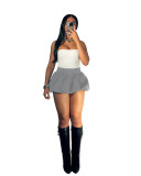 Women Solid Stretch Pleated Skirt Bubble Skirt