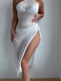 Sexy Hollow-Back Open Slit Long Beach Dress for Bikini Cover-Up