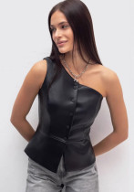 Women Summer Pu Leather Slash Shoulder Sexy Off-shoulder Top Women Summer Pu Leather Slash Shoulder Sexy Off-shoulder Top