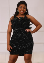 Women sleeveless sexy sequined Stretchy feather Strapless Bodycon Dress Women sleeveless sexy sequined Stretchy feather Strapless Bodycon Dress