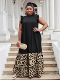 Plus Size Women summer ruffled Round Neck leopard print Patchwork dress